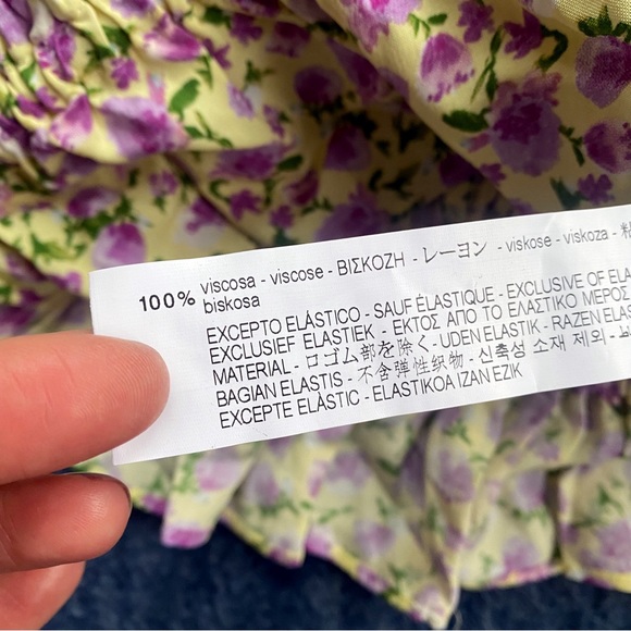 🌼 ZARA BOHO YELLOW PURPLE FLORAL RUFFLE BUTTERFLY SLEEVE CROP TOP! - Picture 9 of 11